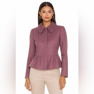 Magaschoni Mauve Wool-Cashmere Peplum Blazer – Textured Collar Tailored Jacket